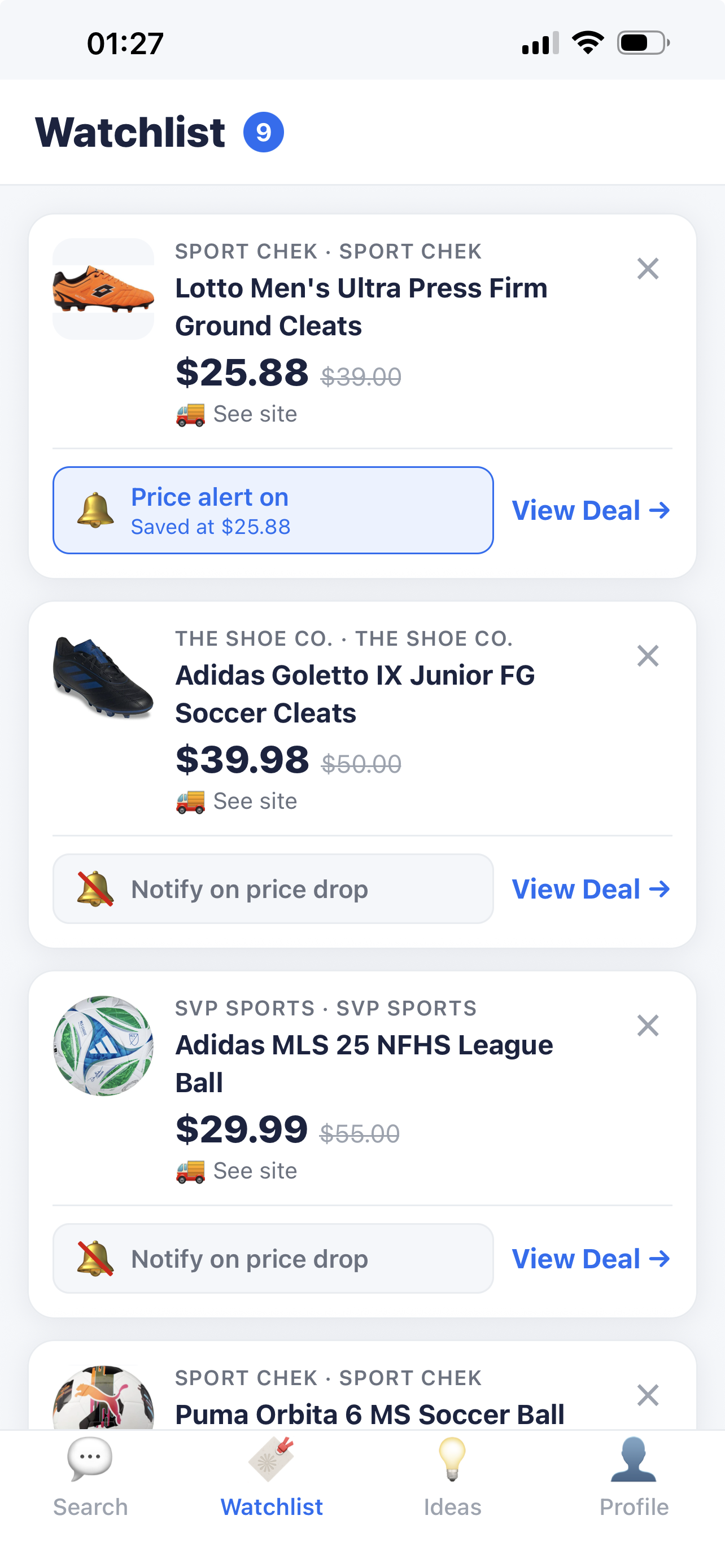 Jakilio watchlist with price alerts